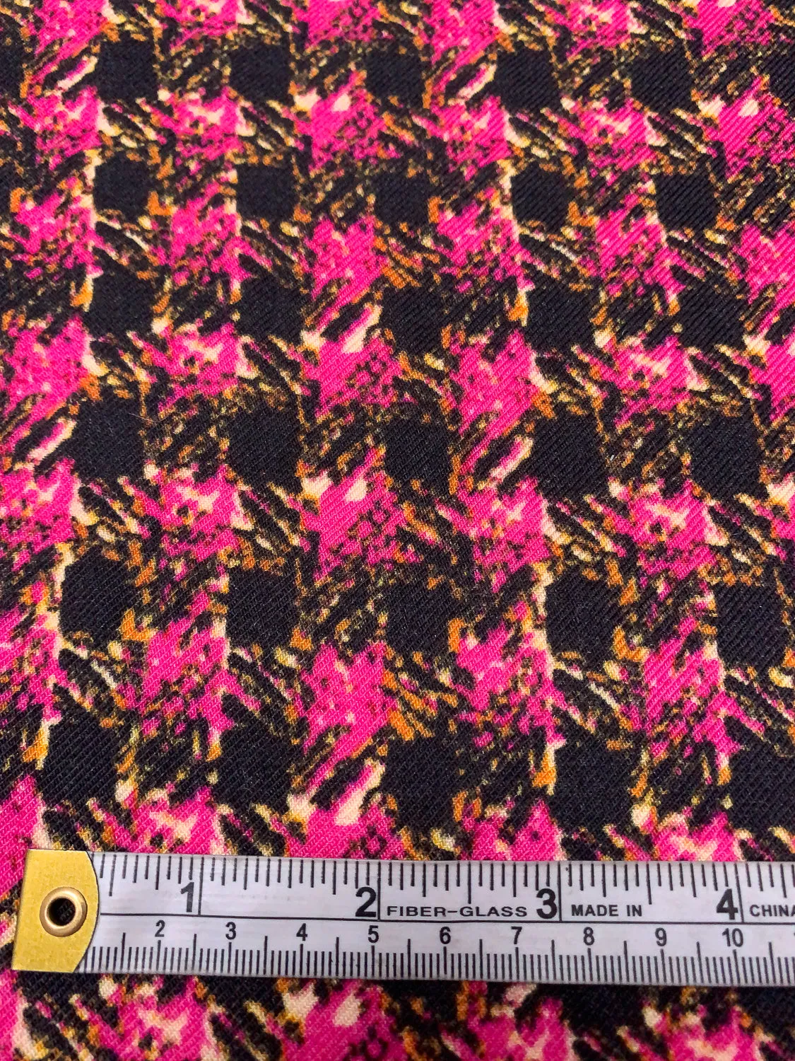 Abstract Houndstooth Printed Wool Challis - Magenta / Black / Orange