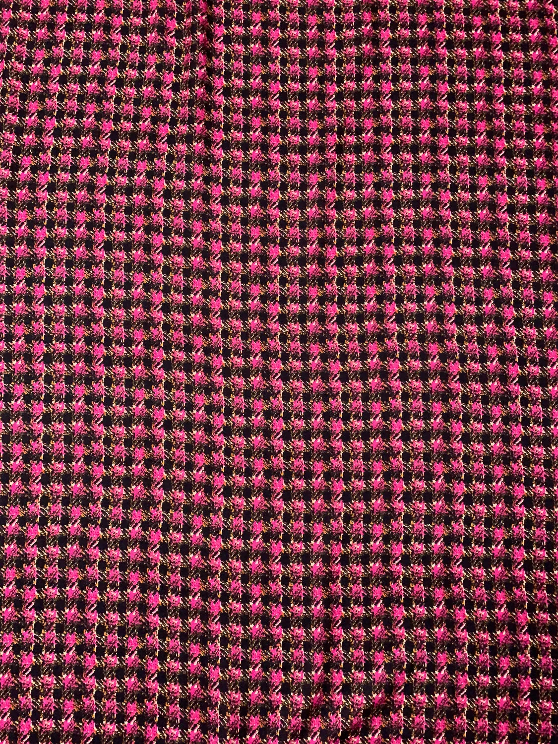 Abstract Houndstooth Printed Wool Challis - Magenta / Black / Orange