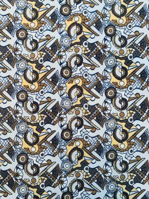 Art Deco Abstract Printed Stretch Silk Crepe - Shades of Brown / Grey