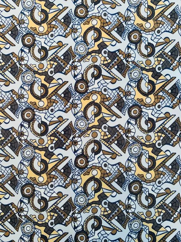 Art Deco Abstract Printed Stretch Silk Crepe - Shades of Brown / Grey