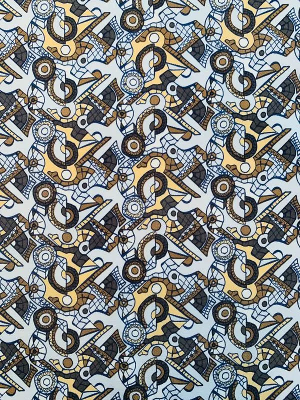 Art Deco Abstract Printed Stretch Silk Crepe - Shades of Brown / Grey