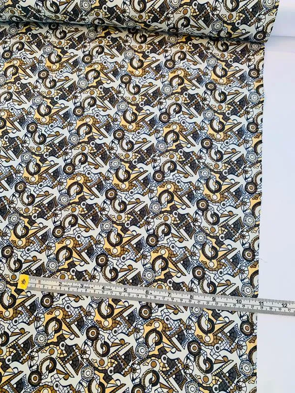 Art Deco Abstract Printed Stretch Silk Crepe - Shades of Brown / Grey