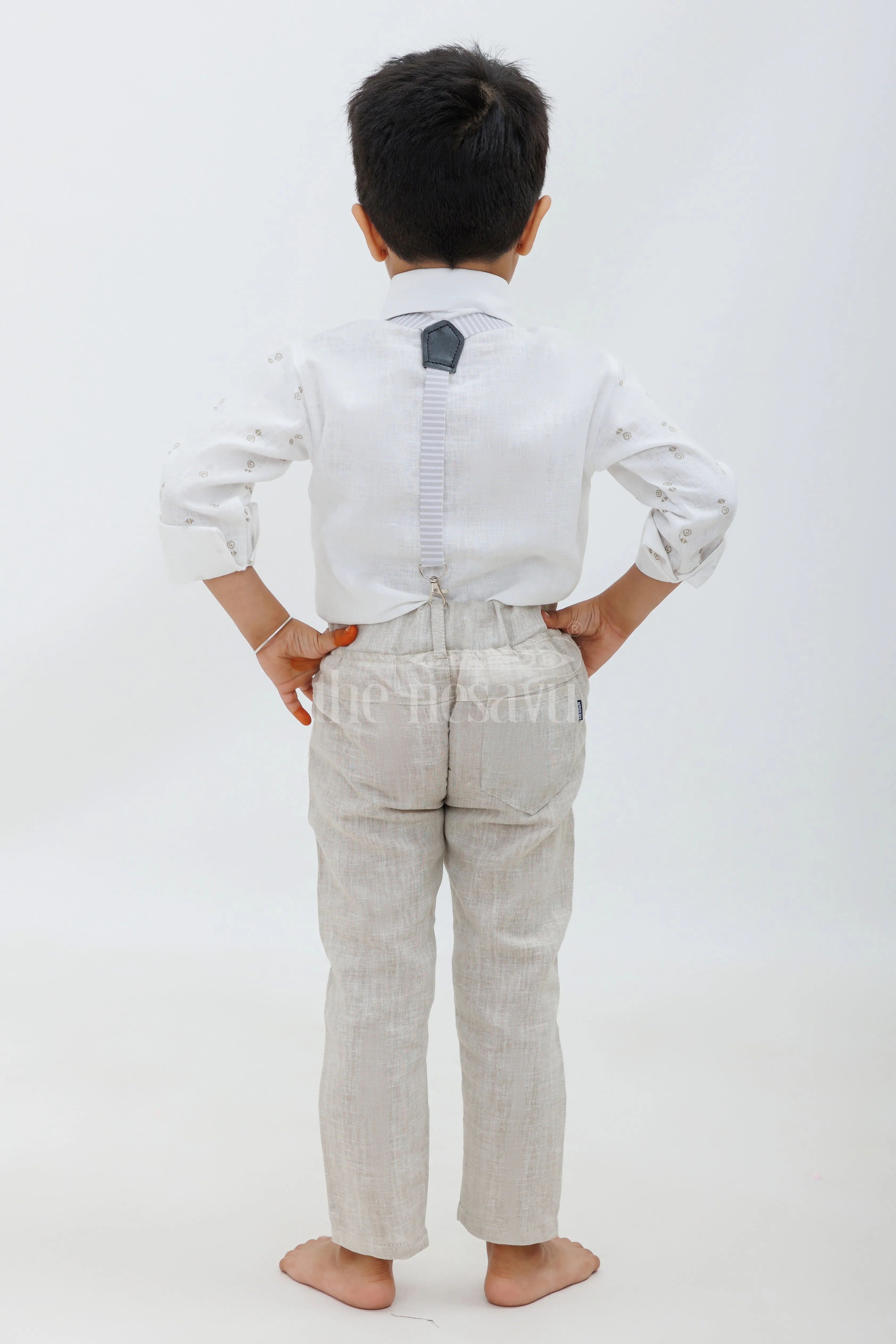 Beige Boys Waistcoat and Pant Set with Striped Shirt