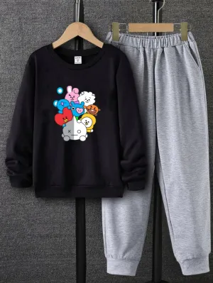 BLACK SWEATSHIRT BT21 WITH GREY TROUSER