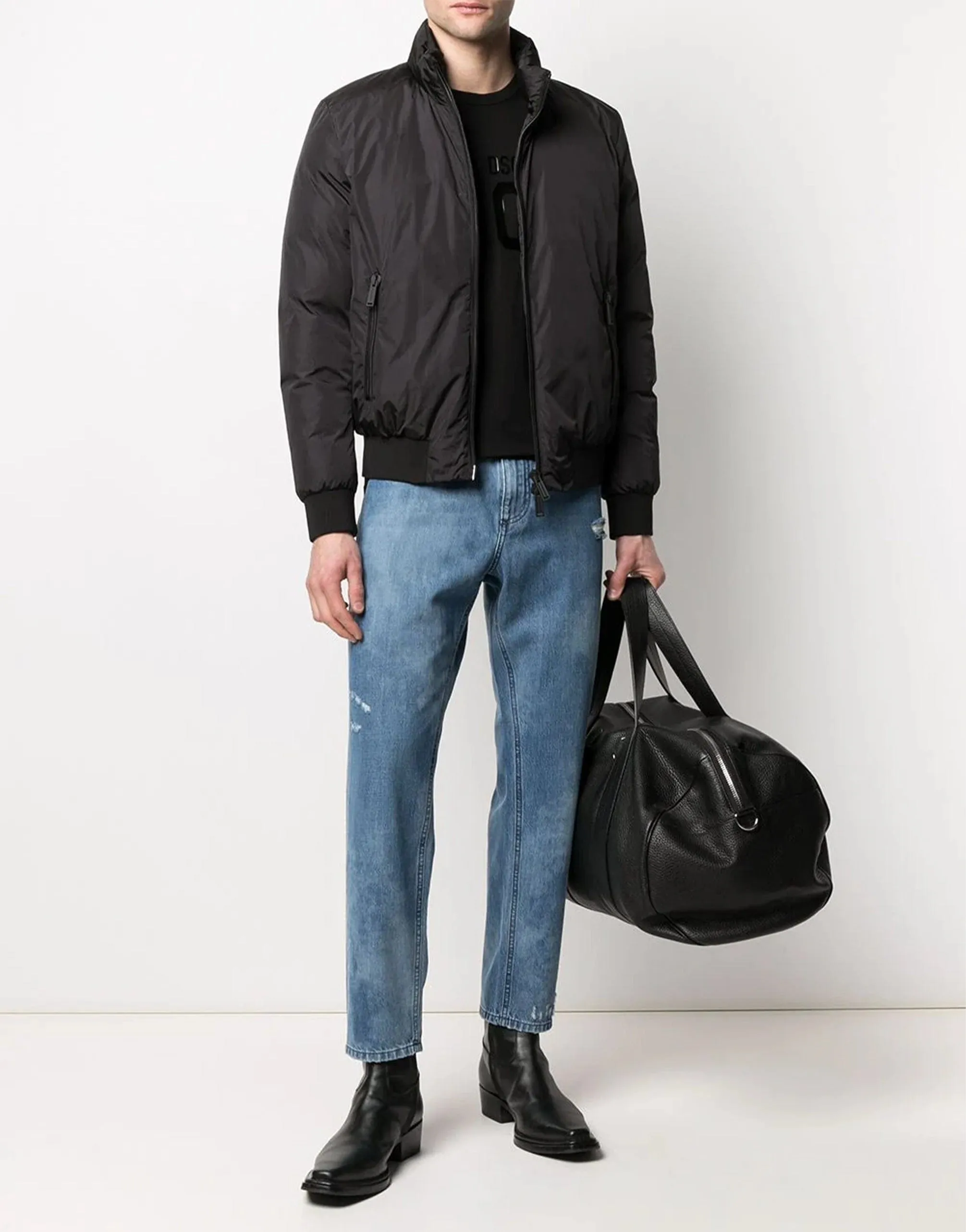 Bleached Effect Cropped Jeans
