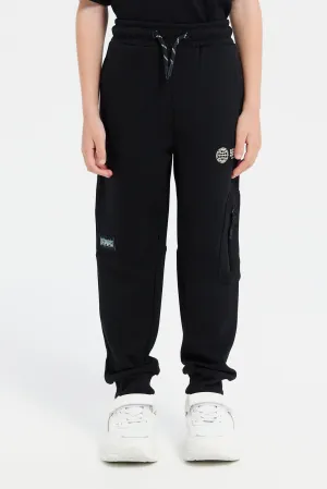 Boys Black Embroidered Track Pants