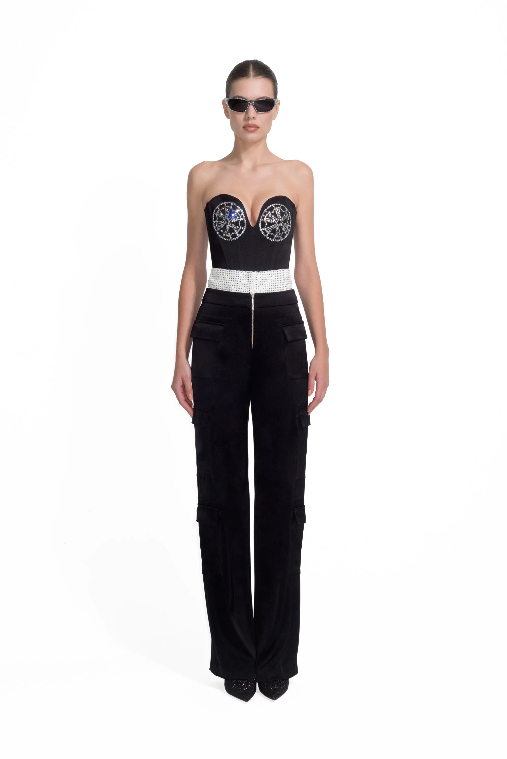 Burlesque Embellished Cargo Trousers - Black