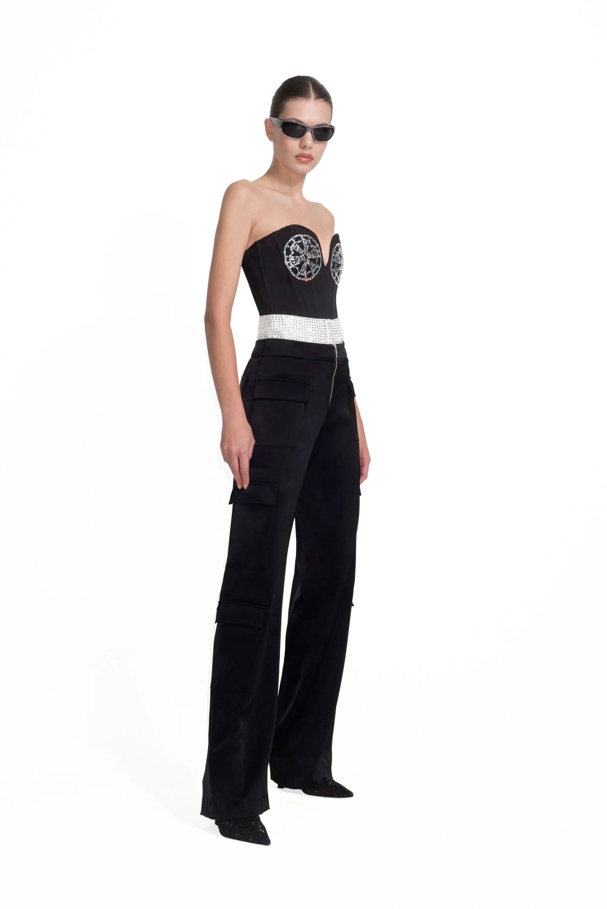 Burlesque Embellished Cargo Trousers - Black