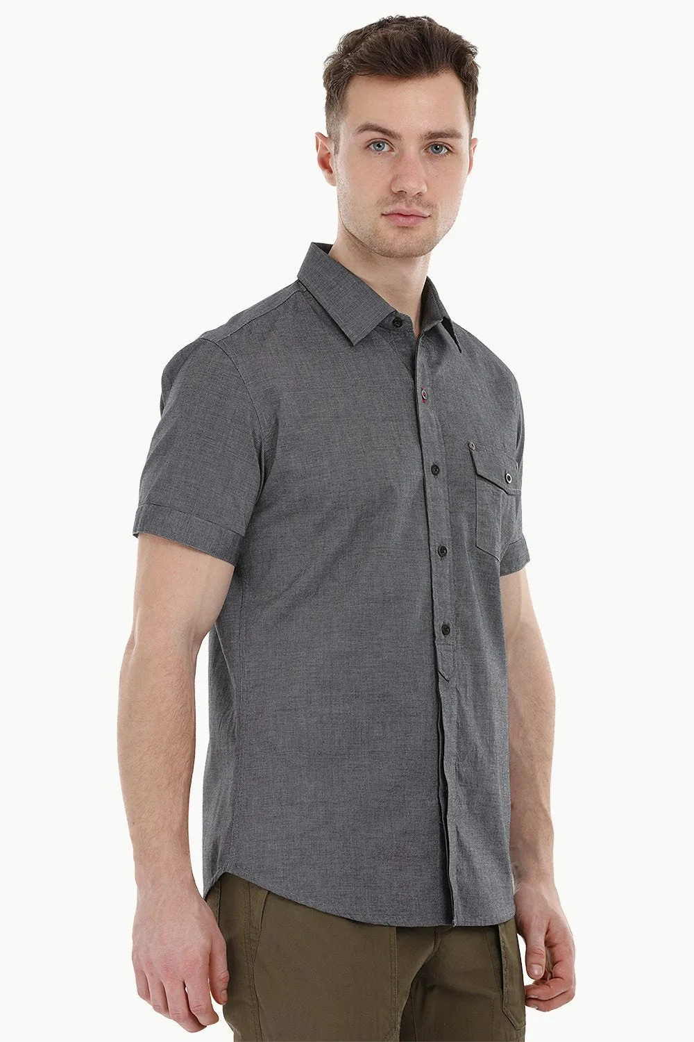Charcoal Shirt with Semi Concealed Placket