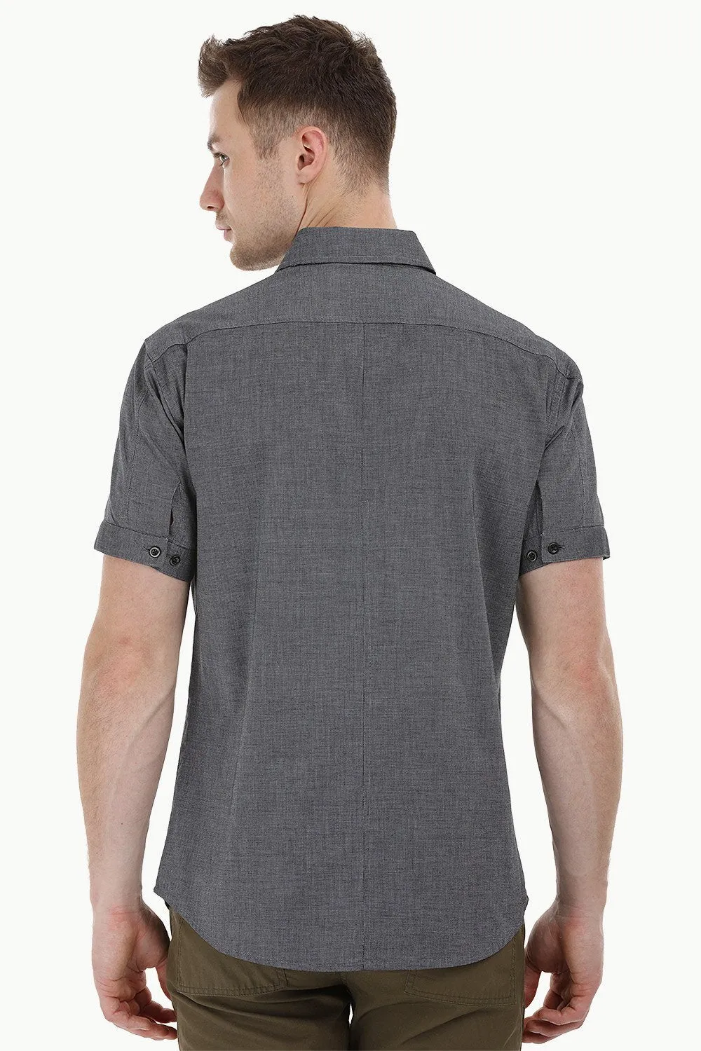 Charcoal Shirt with Semi Concealed Placket