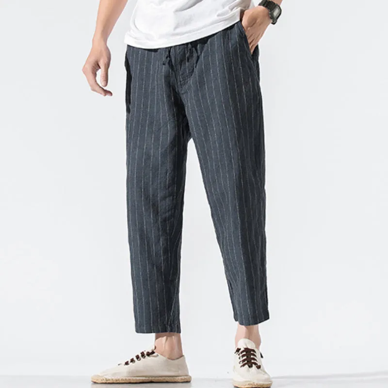 Cotton and Linen Striped Pants