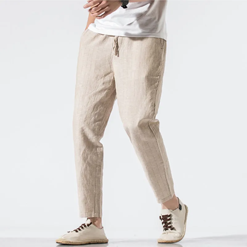 Cotton and Linen Striped Pants