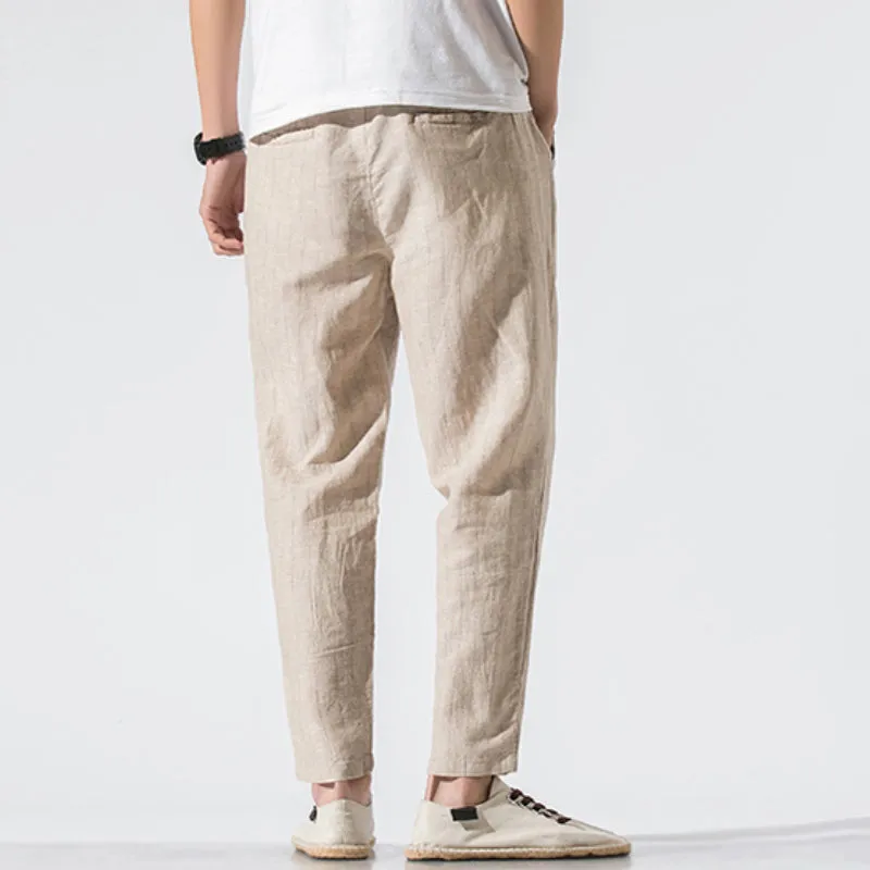 Cotton and Linen Striped Pants