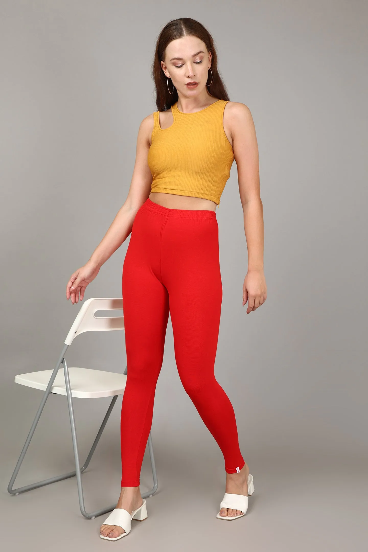 COTTON ANKLE LEGGINGS - RED