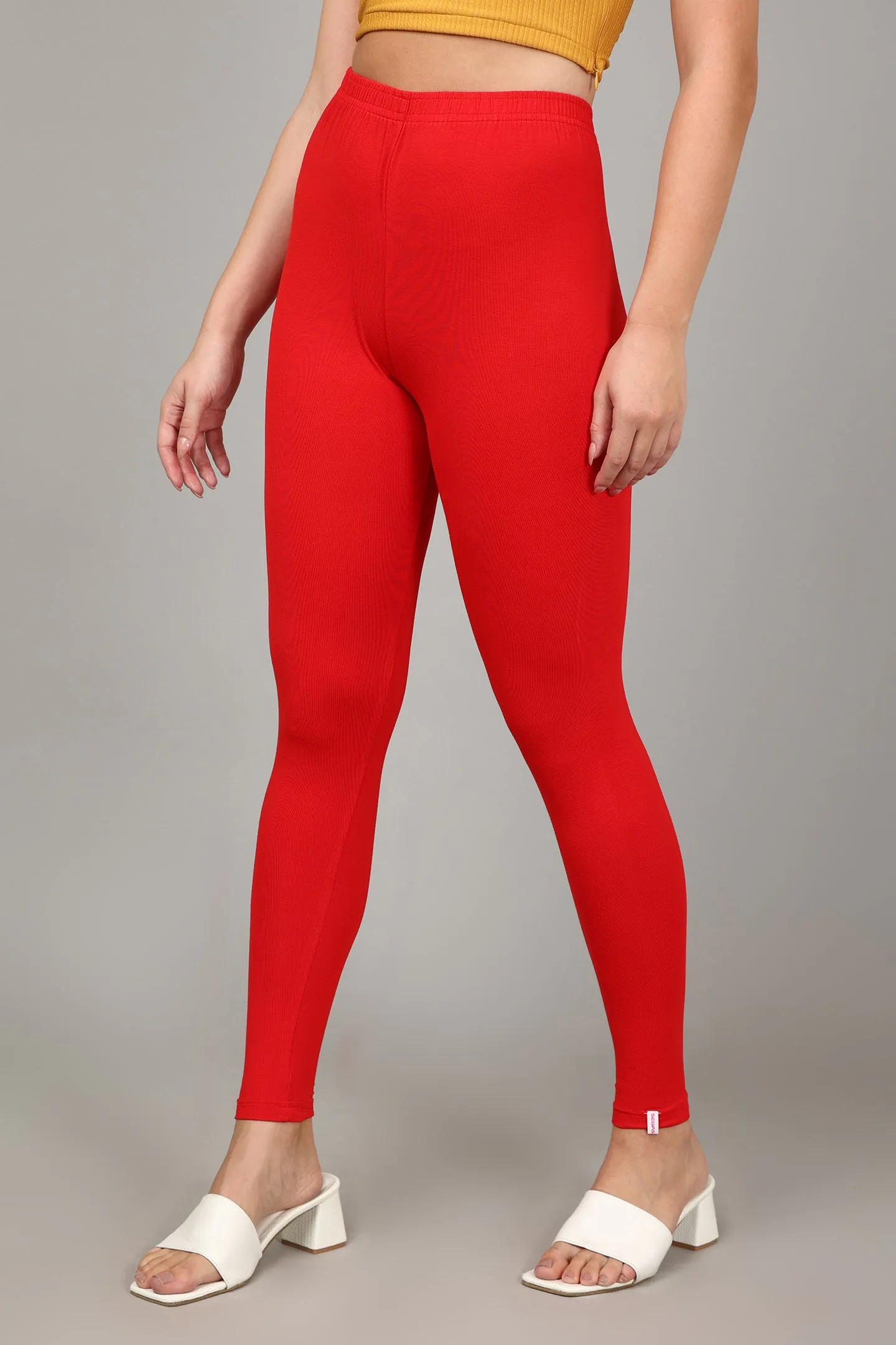 COTTON ANKLE LEGGINGS - RED