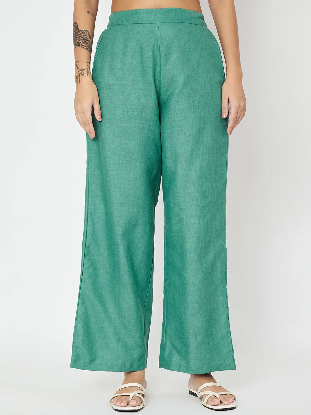 Cotton Solid V-Neck Tunic Co-ord
