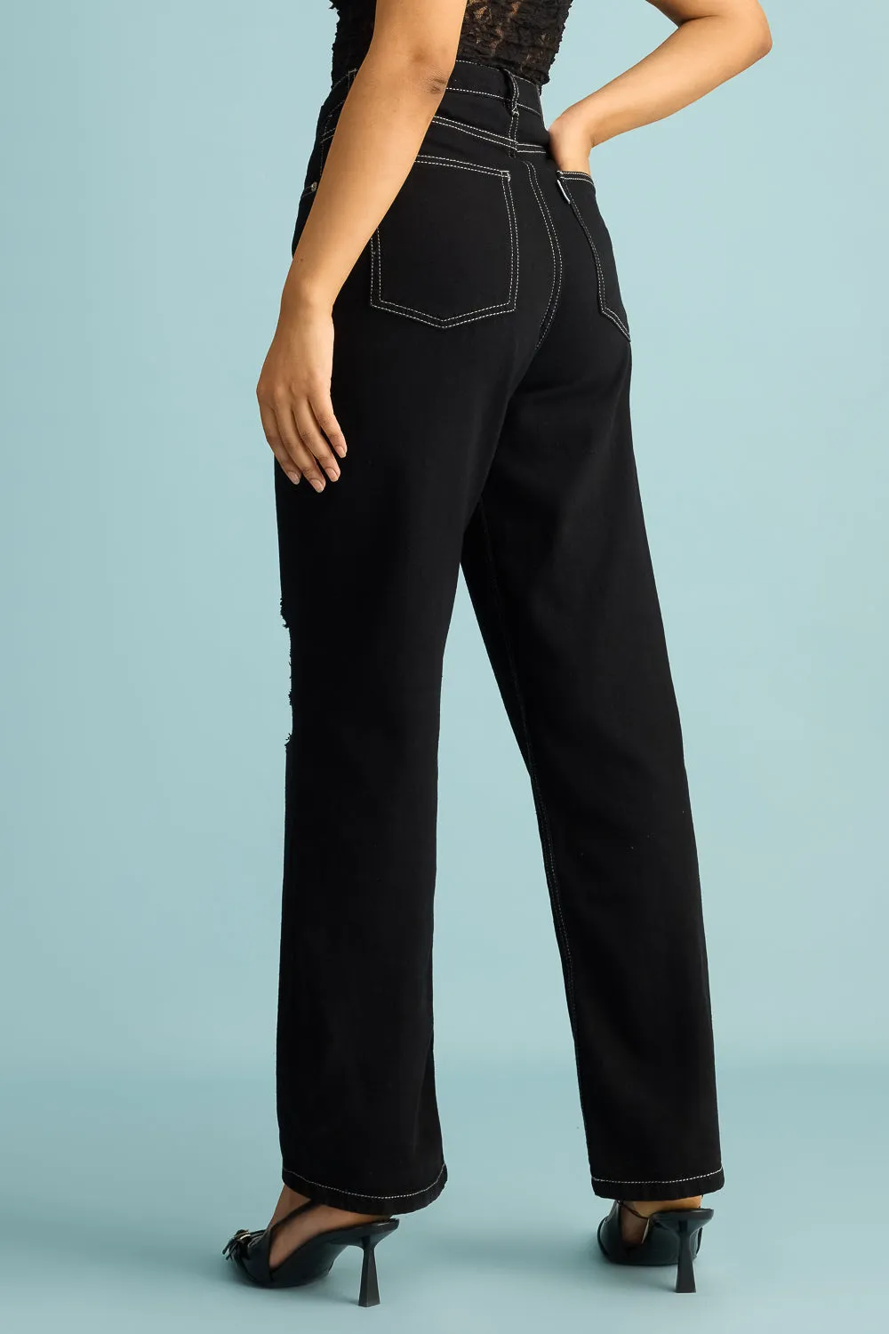 Ebony Distress Straight Jeans