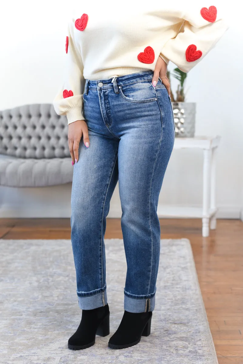 Eva Tummy Control Crop Straight Risen Jeans - Dark Wash