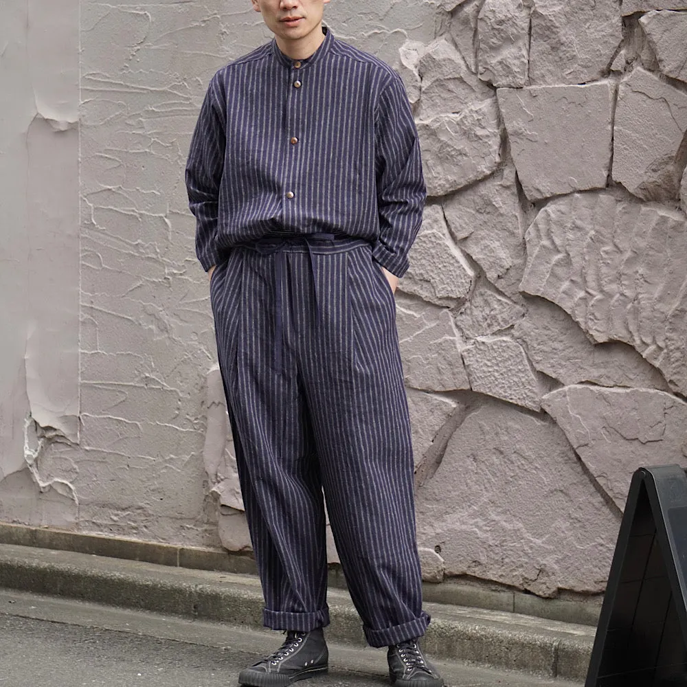FRANK LEDER - STRIPED LINEN / COTTON - 1 TUCK DRAWSTRING PANTS - FL-0913017