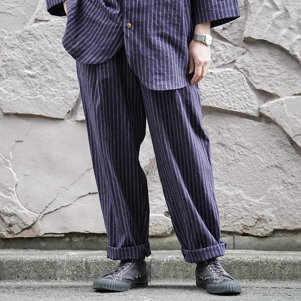 FRANK LEDER - STRIPED LINEN / COTTON - 1 TUCK DRAWSTRING PANTS - FL-0913017