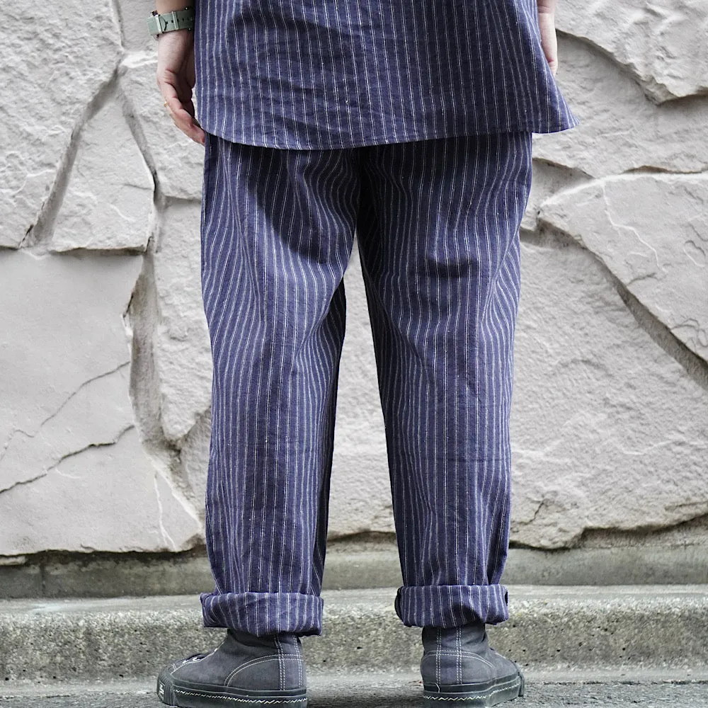 FRANK LEDER - STRIPED LINEN / COTTON - 1 TUCK DRAWSTRING PANTS - FL-0913017