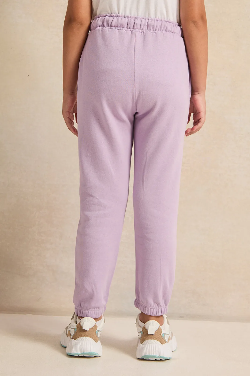 Girls Lilac Butterfly Printed Track Pants