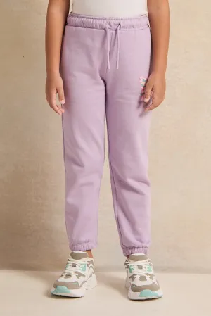 Girls Lilac Butterfly Printed Track Pants