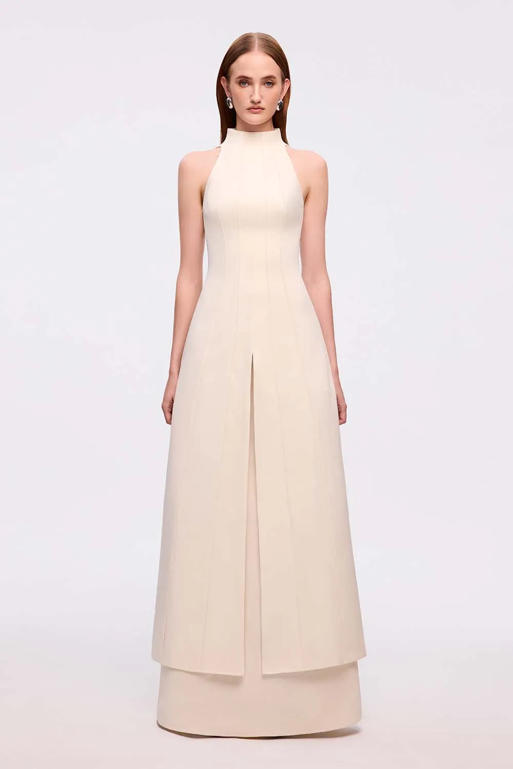 Han Yen Layered High Neck Crinkle Crepe Maxi Dress
