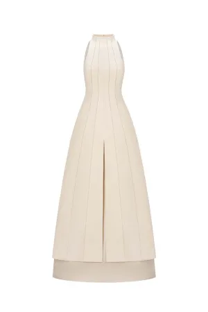 Han Yen Layered High Neck Crinkle Crepe Maxi Dress