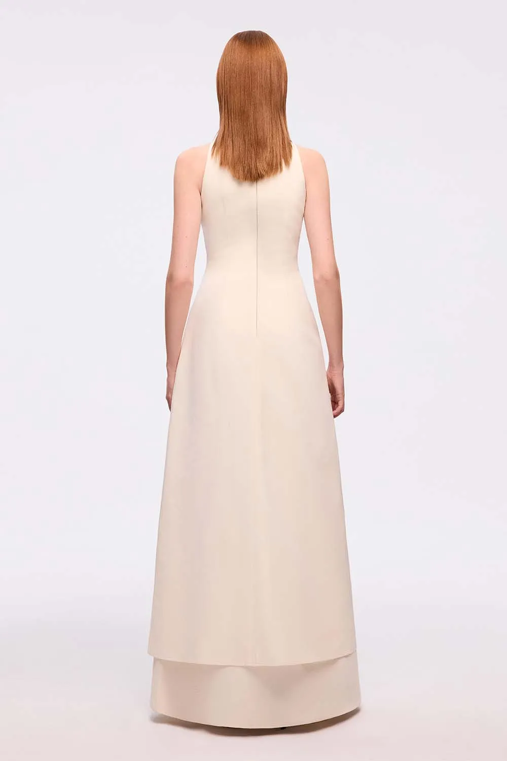 Han Yen Layered High Neck Crinkle Crepe Maxi Dress