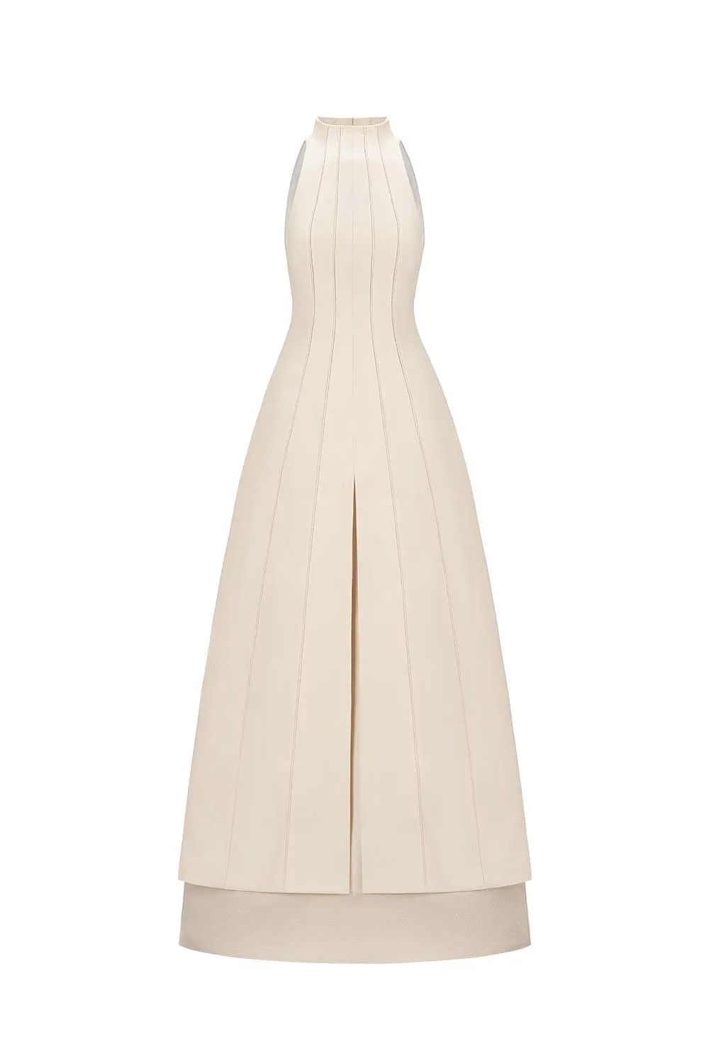 Han Yen Layered High Neck Crinkle Crepe Maxi Dress