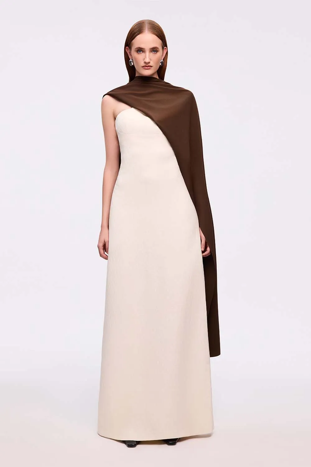 Han Yen Layered High Neck Crinkle Crepe Maxi Dress
