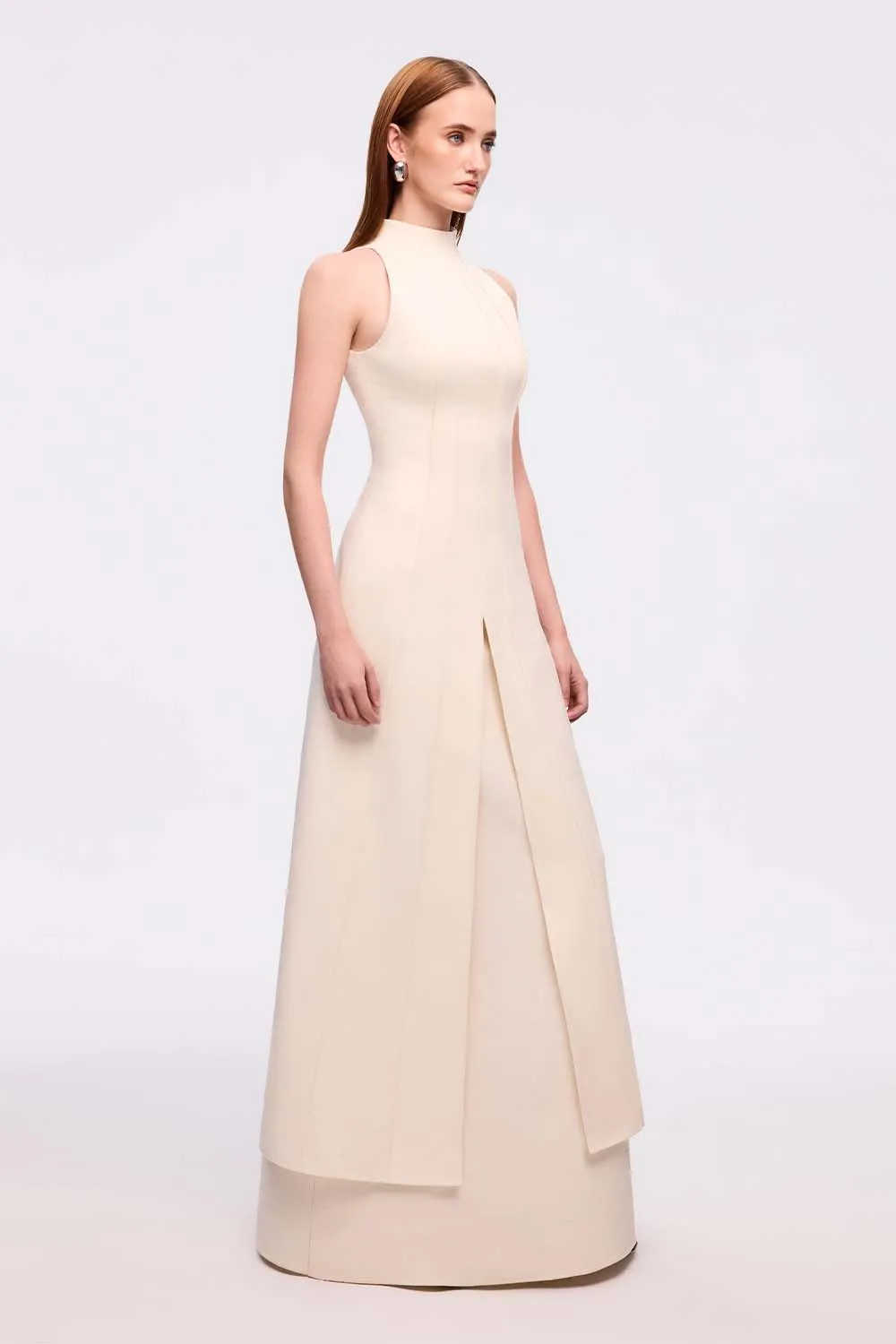 Han Yen Layered High Neck Crinkle Crepe Maxi Dress