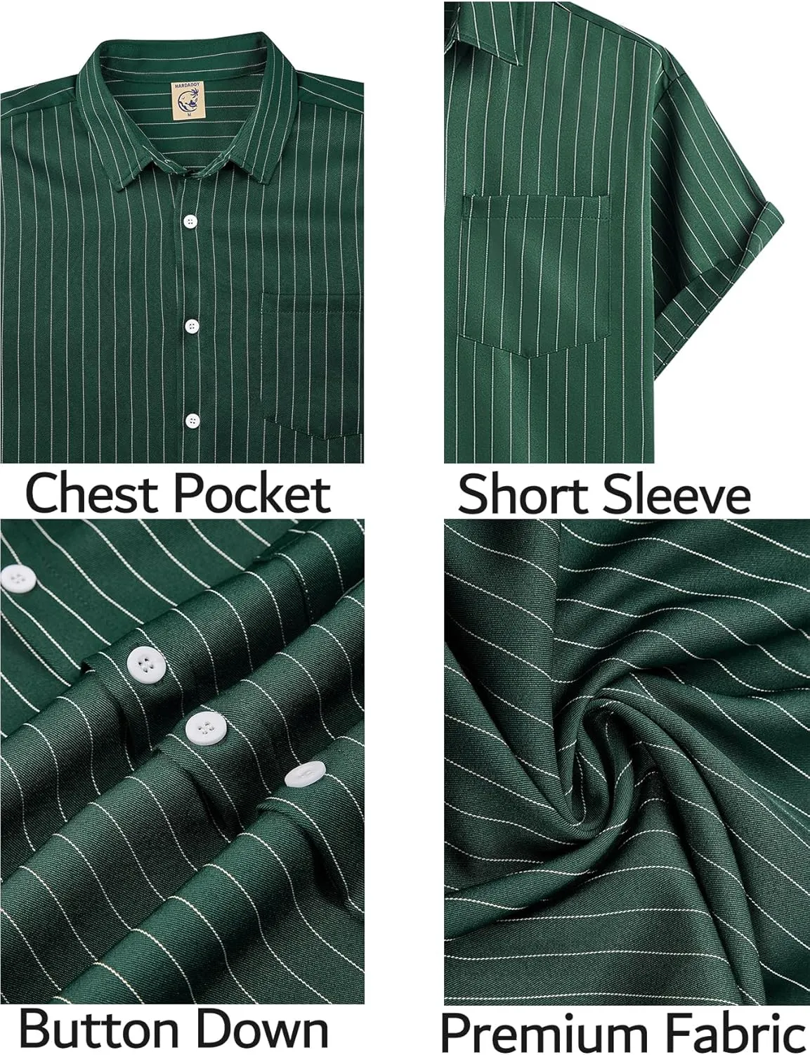 Hardaddy Men's Casual Striped Shirts Button Down Short Sleeve Blouse Summer Hawaiian Shirt