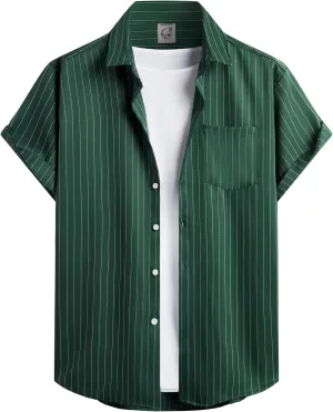 Hardaddy Men's Casual Striped Shirts Button Down Short Sleeve Blouse Summer Hawaiian Shirt