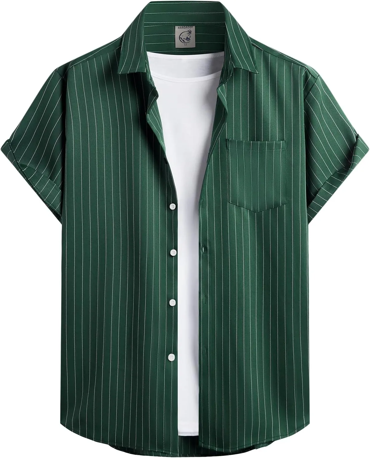 Hardaddy Men's Casual Striped Shirts Button Down Short Sleeve Blouse Summer Hawaiian Shirt