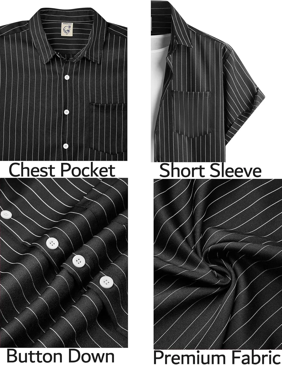 Hardaddy Men's Casual Striped Shirts Button Down Short Sleeve Blouse Summer Hawaiian Shirt