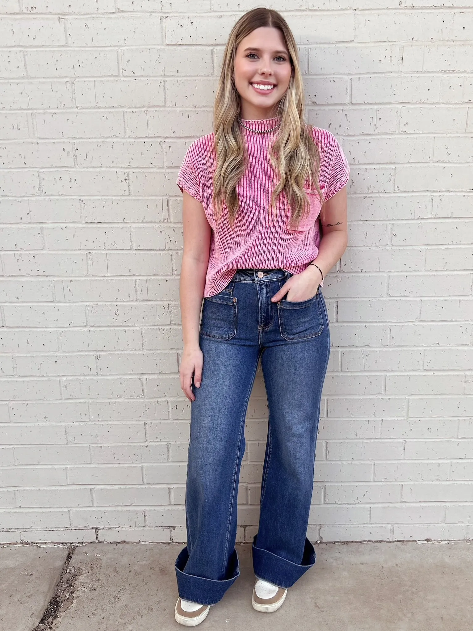 High Rise Wide Flare Patch Pocket Jeans