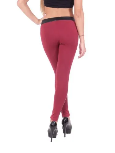 Hollywood Star Fashion Women's Leather Side Strip Full Length Stretch Leggings
