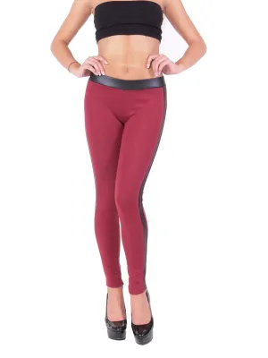 Hollywood Star Fashion Women's Leather Side Strip Full Length Stretch Leggings