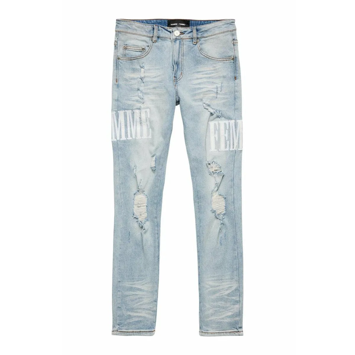Homme   Femme Letterman Denim Blue w/White