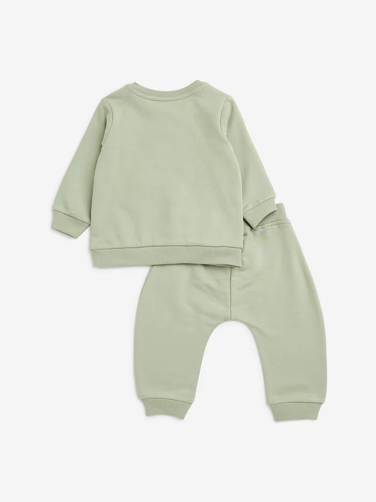 HOP Baby Sage Animal Design Cotton T-Shirt with Joggers Set