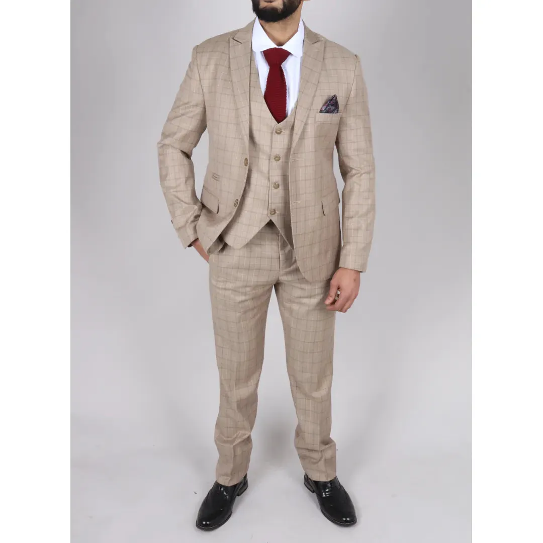IM2 - Men's Beige Check 3 Piece Suit
