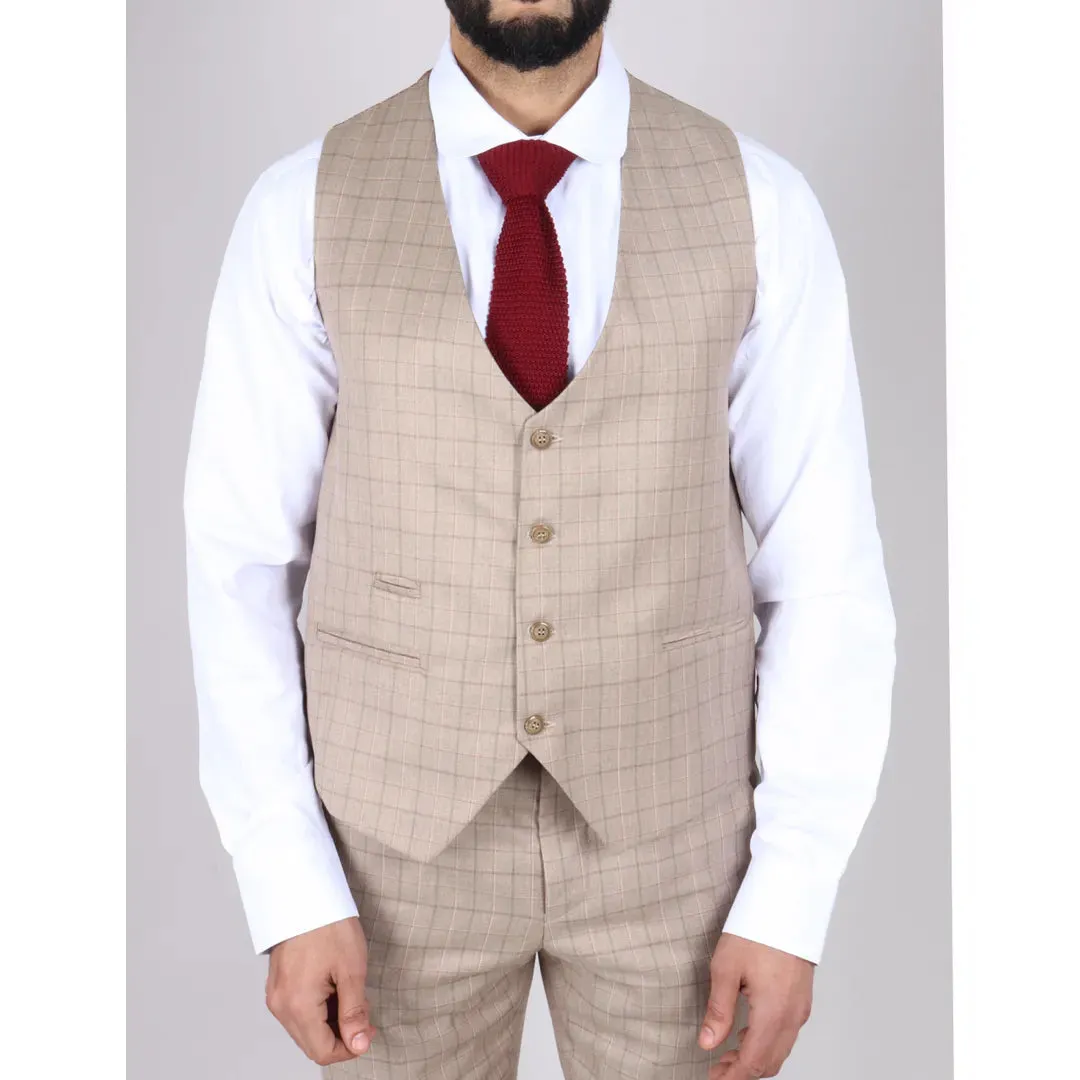 IM2 - Men's Beige Check 3 Piece Suit