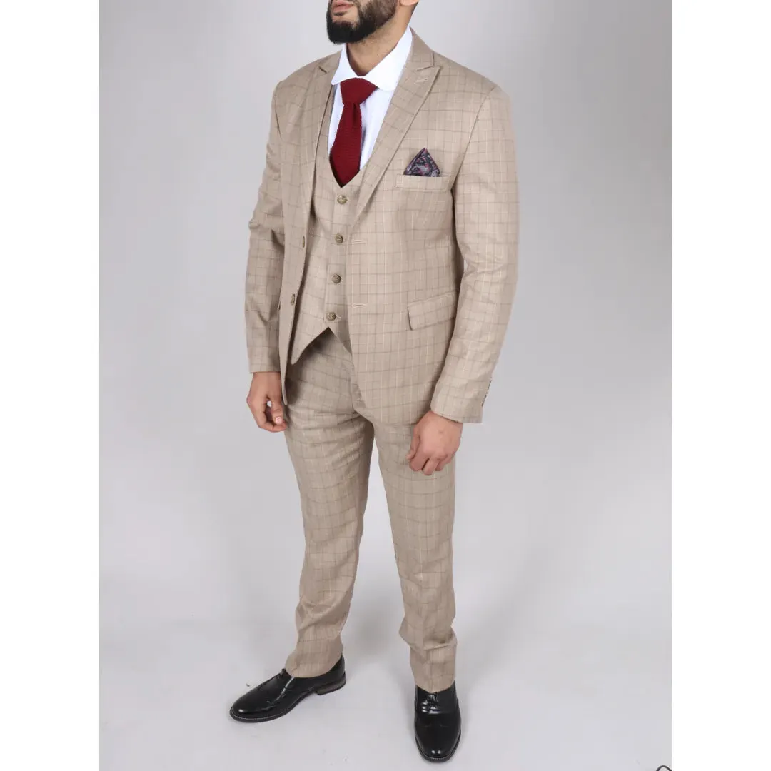 IM2 - Men's Beige Check 3 Piece Suit