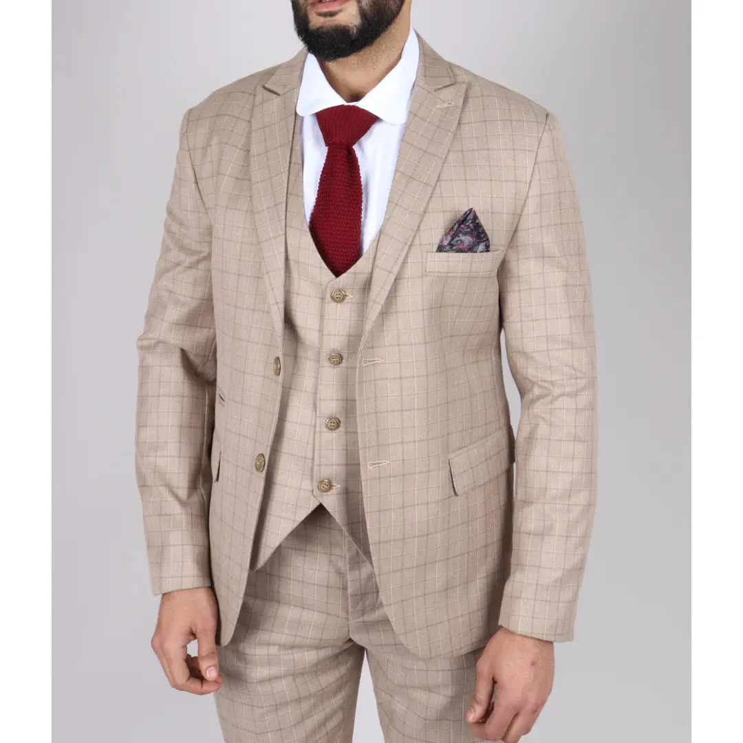 IM2 - Men's Beige Check 3 Piece Suit