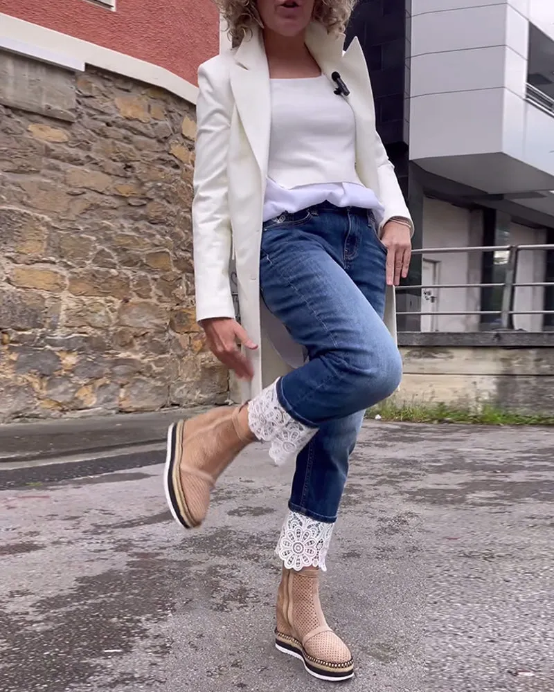 Lace panel casual jeans