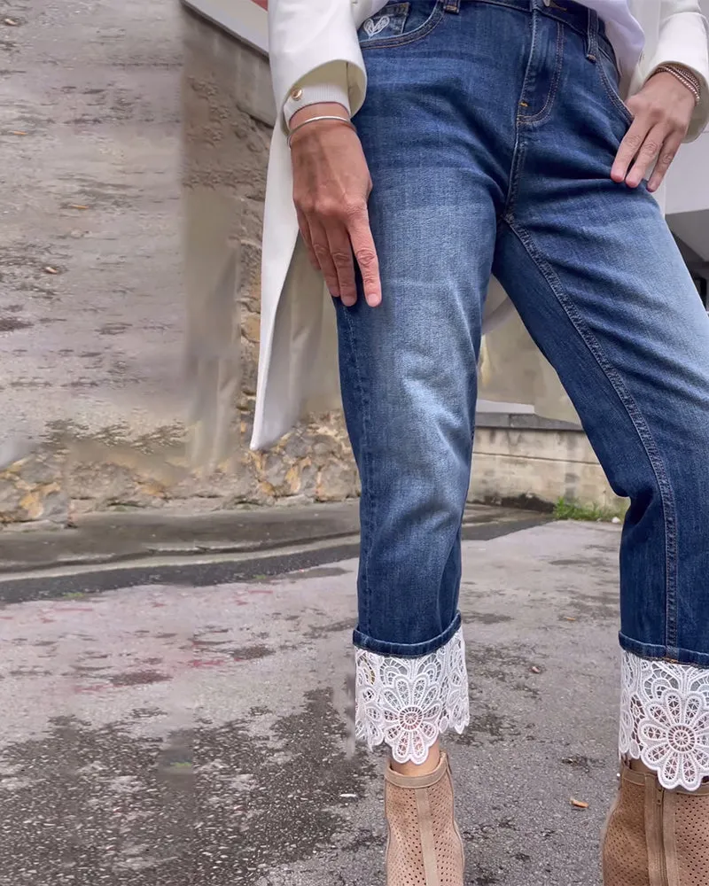 Lace panel casual jeans