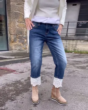 Lace panel casual jeans