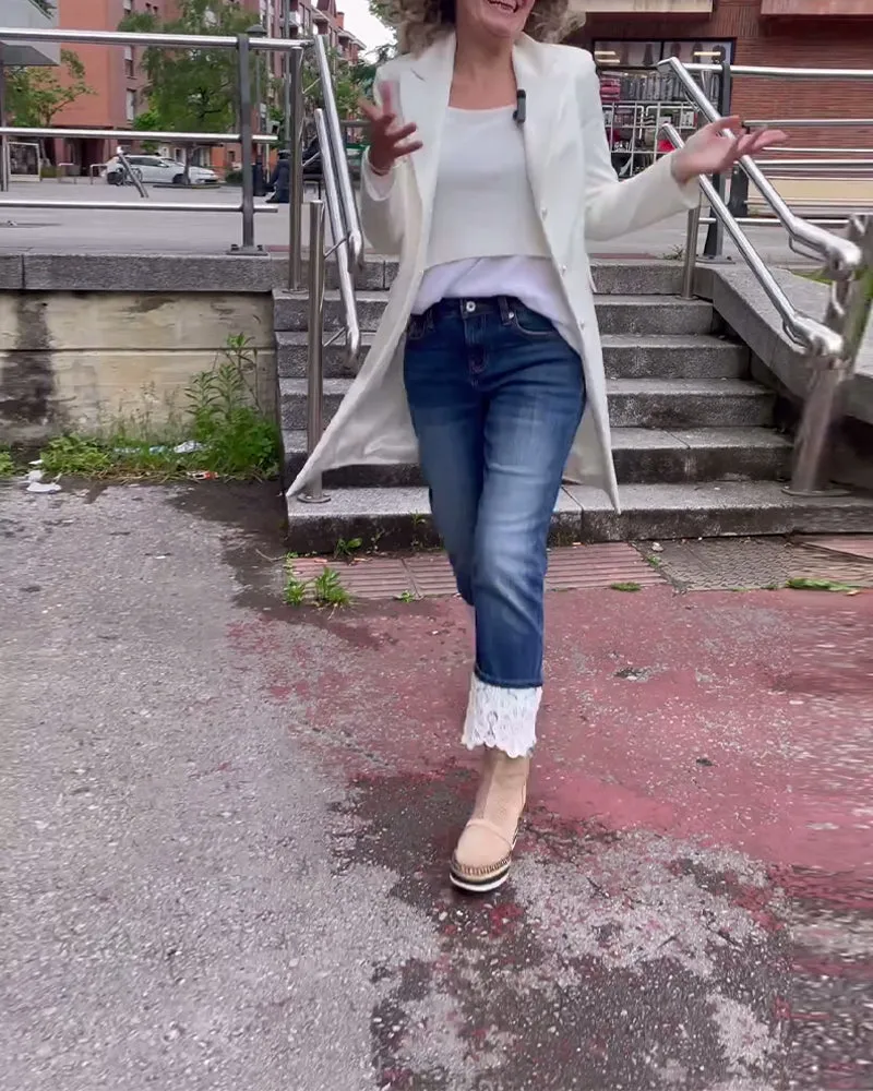 Lace panel casual jeans